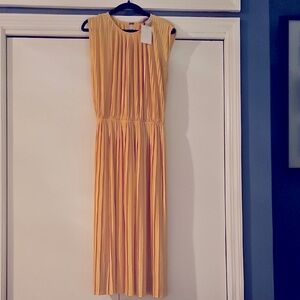 H&M Yellow Gold Midi Dress With Tieable Waist